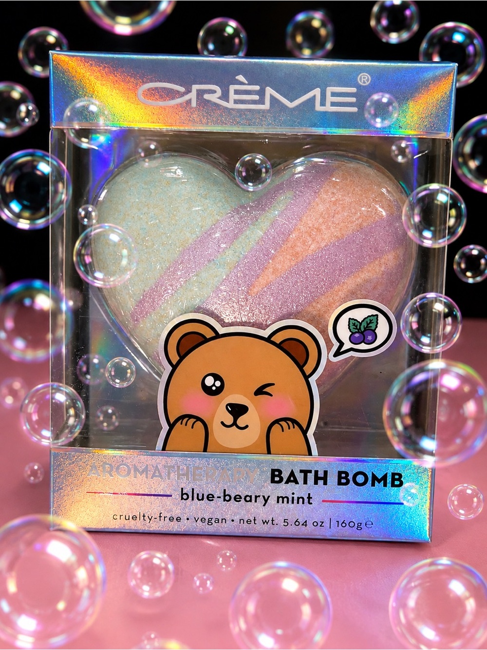 The Crème Shop Blue-Beary Mint Heart Bath Bomb
